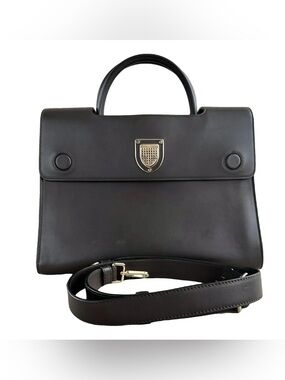 Dior Diorever Dark Brown Leather Top-Handle Crossbody Bag Silver-Tone Hardware
